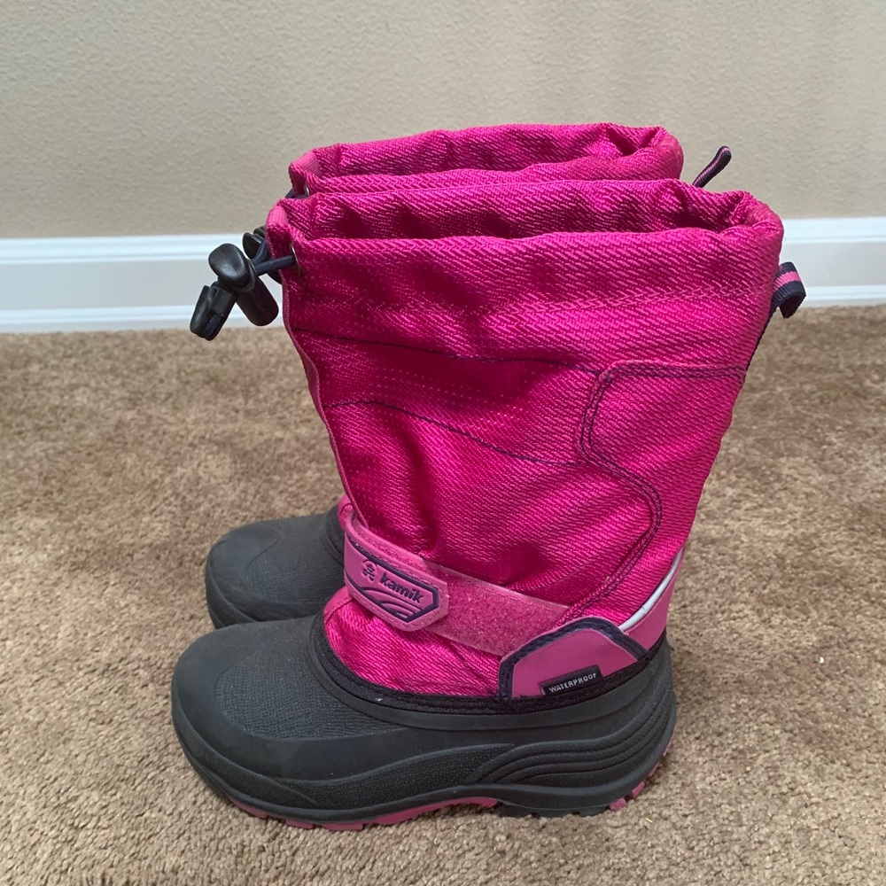 Kids Kamik snow boots size 12; pink and black